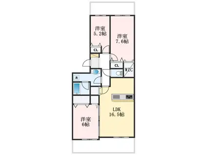 ファミールハイツ泉大津セントハーバーシティ七番館(3LDK/3階)の間取り写真