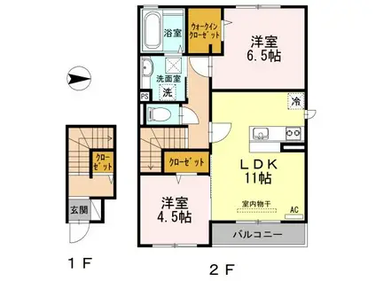 クオーレ B棟(2LDK/2階)の間取り写真