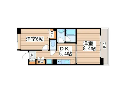 ヒューモスシエナ大和町(2DK/4階)の間取り写真