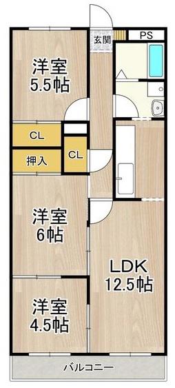 サンコートやしろが丘(3LDK/13階)の間取り写真