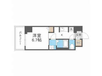 ジオエント新町(1K/6階)の間取り写真