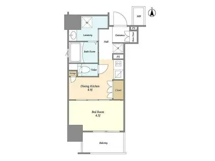 ORME COURT NIPPORI イースト(1DK/4階)の間取り写真