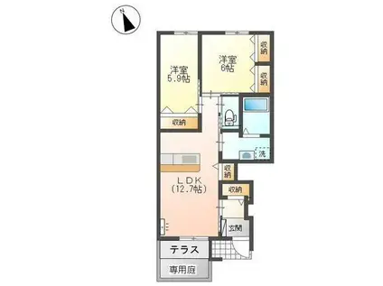 メルヴェーユI(2LDK/1階)の間取り写真