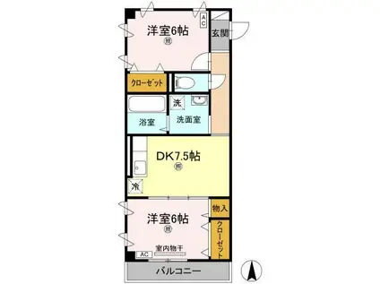 ブルージュTAKASONE(2DK/4階)の間取り写真