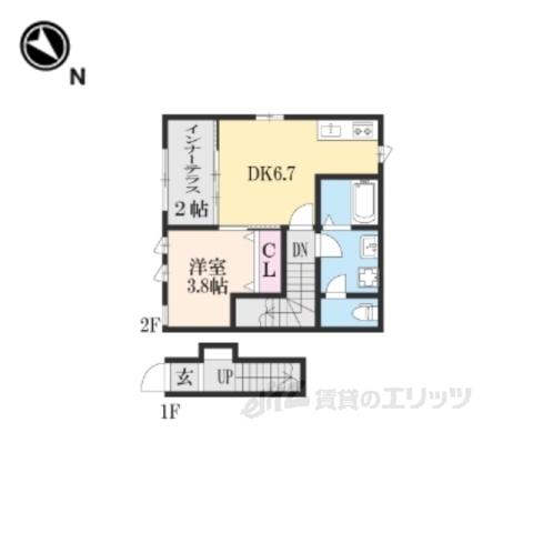 コンフォール横木2(1DK/2階)の間取り写真