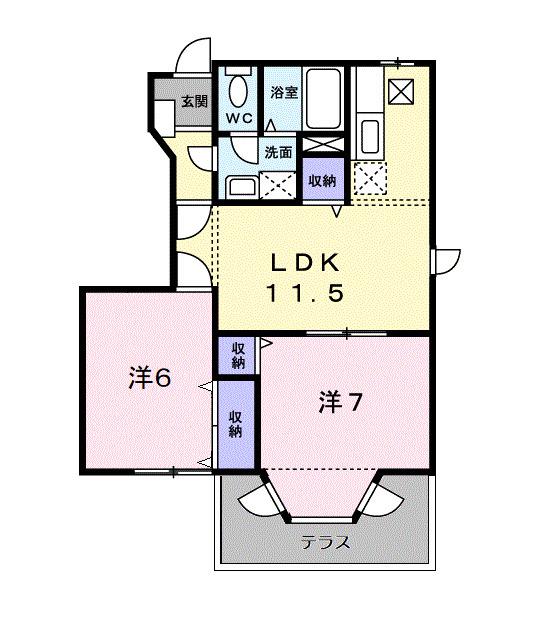 クレストールD棟(2LDK/1階)の間取り写真