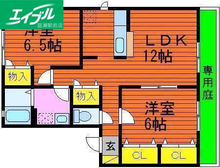 さにぃてらす03参番館(2LDK/1階)の間取り写真