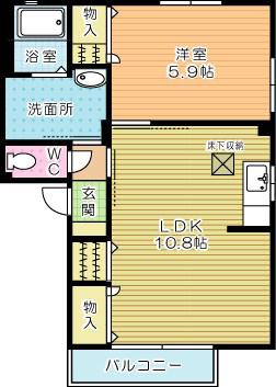 アコール  I棟(1LDK/1階)の間取り写真