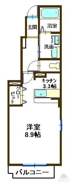 アンソレイエ I(1K/1階)の間取り写真