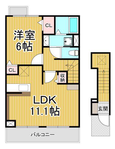 スターブル宝塚(1LDK/2階)の間取り写真