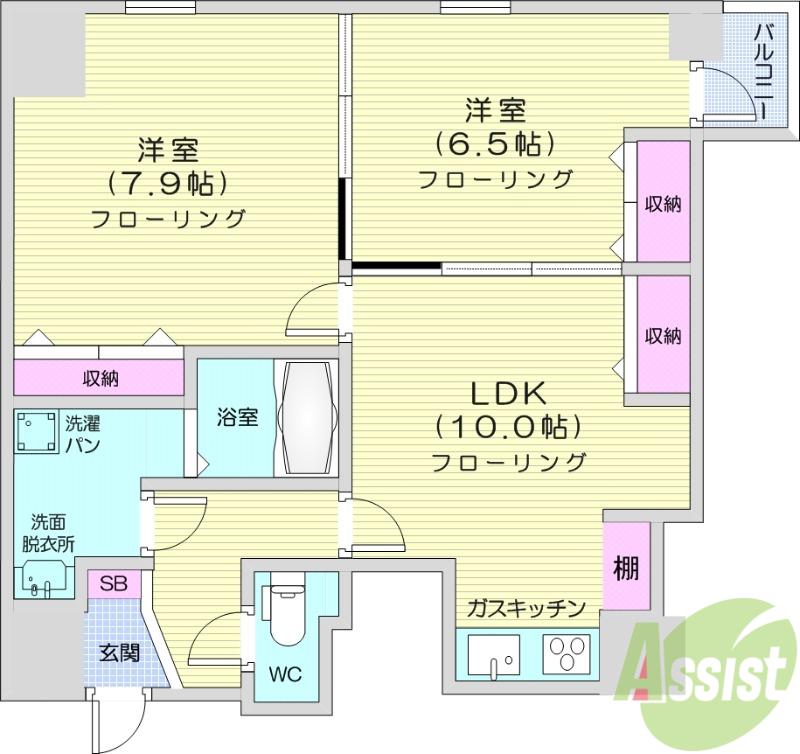 イーストン榴岡(2LDK/10階)の間取り写真
