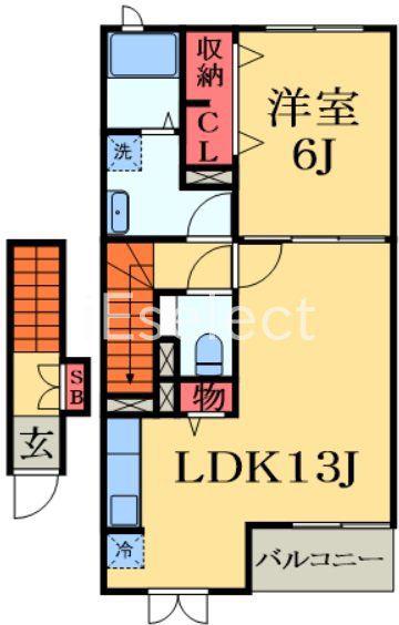 モンターニュ(1LDK/2階)の間取り写真