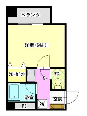 ウエスト1(1K/4階)の間取り写真