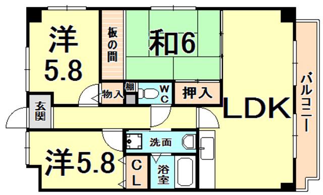 ソレアード門前(3LDK/5階)の間取り写真