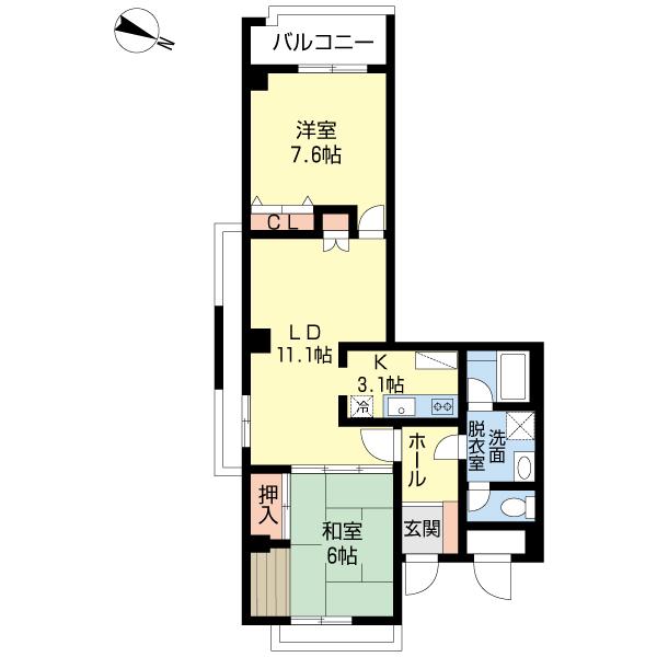 田辺ビル(2LDK/4階)の間取り写真