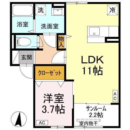 ヴィークコート手城(1LDK/2階)の間取り写真