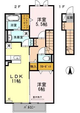アムールエスポア(2LDK/2階)の間取り写真
