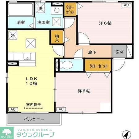 リビングタウン大金平B(2LDK/1階)の間取り写真