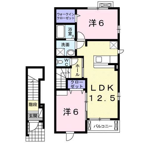 アダージョ A・B棟(2LDK/2階)の間取り写真