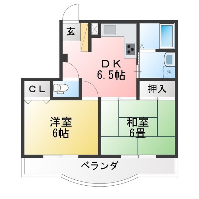 シンシアハイツ神山(2DK/5階)の間取り写真
