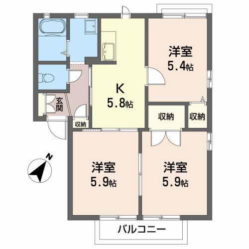 サニーコート参番館(3K/2階)の間取り写真