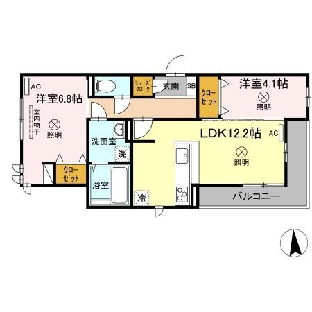 ラシュレ大元(2LDK/2階)の間取り写真