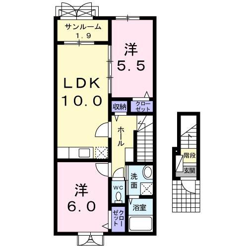 カシオペアエステート(2LDK/2階)の間取り写真