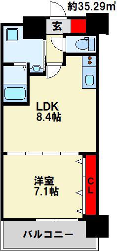 NO.65クロッシングタワー(1LDK/20階)の間取り写真