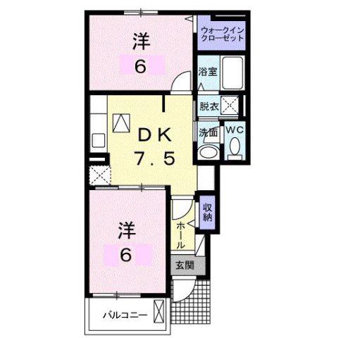 リバーサイド・三日月(2DK/1階)の間取り写真