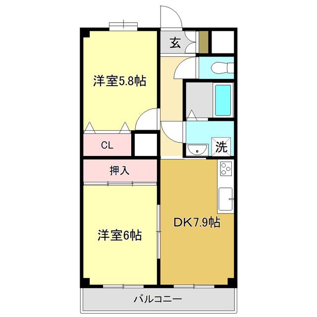 BALCONY8南の丸(2DK/5階)の間取り写真