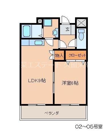 ベルセゾンII(1LDK/2階)の間取り写真