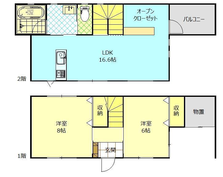 ライフキャップ旭南II(2LDK/1階)の間取り写真