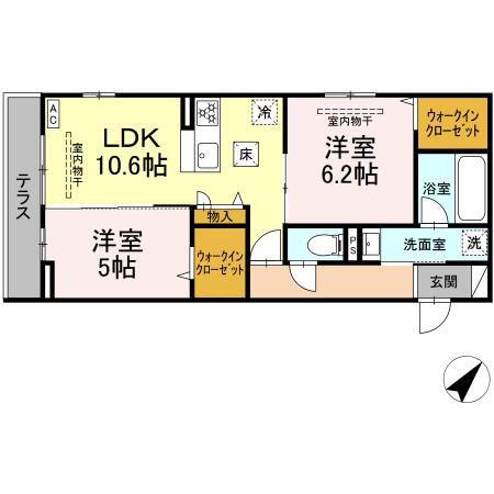 レヴリ広野(2LDK/1階)の間取り写真