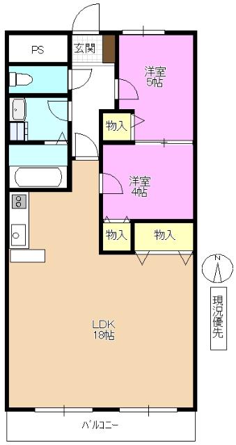 グランドリバティ篠ノ井(2LDK/1階)の間取り写真