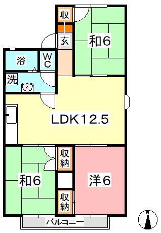 グランドール岩崎(3LDK/1階)の間取り写真