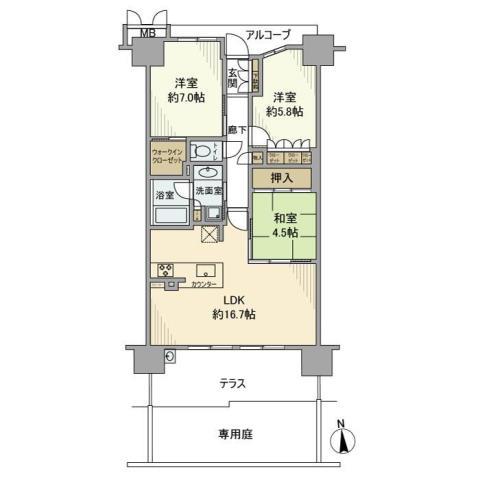 ブランズシティあべの王子町(3LDK/1階)の間取り写真