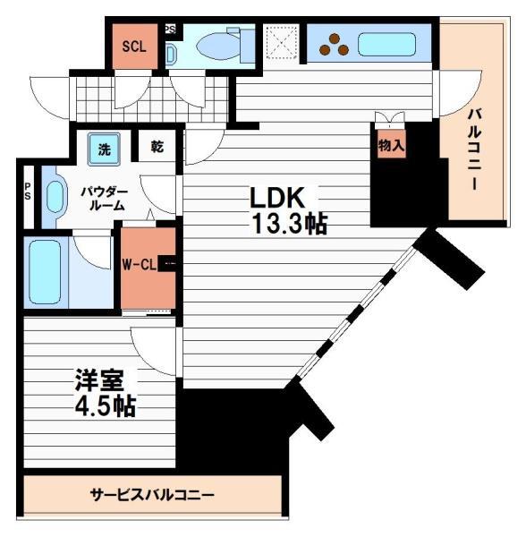 ザ・パークハビオ谷町六丁目クロス(1LDK/8階)の間取り写真