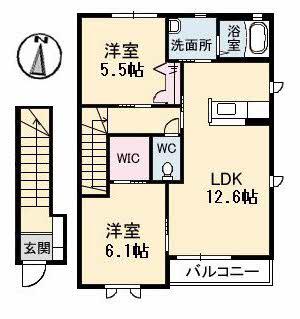 アリエッタ A棟(2LDK/2階)の間取り写真