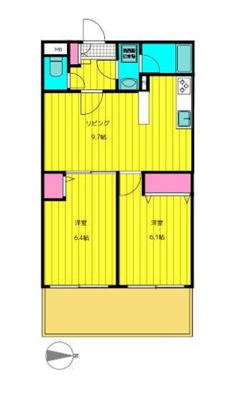 オランジュ上野毛(2LDK/3階)の間取り写真
