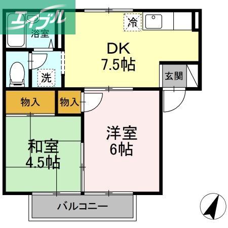 プレジール石部C棟(2DK/2階)の間取り写真