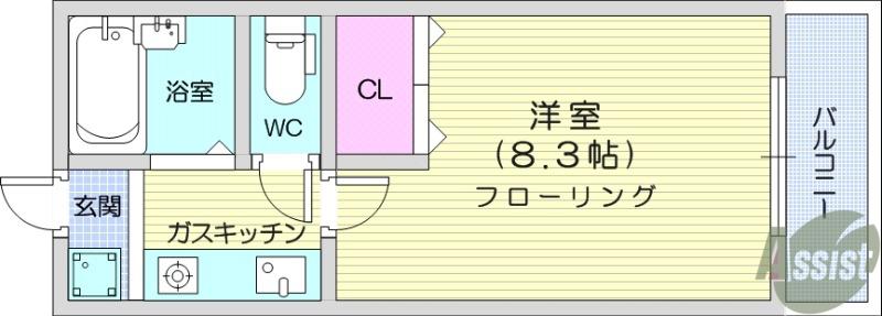 ハイマート小松島(1K/2階)の間取り写真