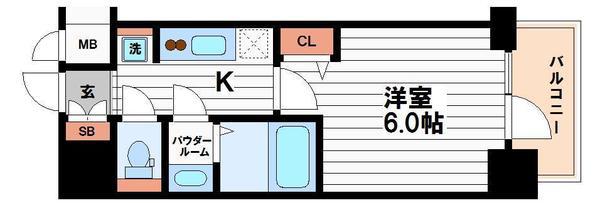 プレサンス松屋町ヴェルデス(1K/6階)の間取り写真