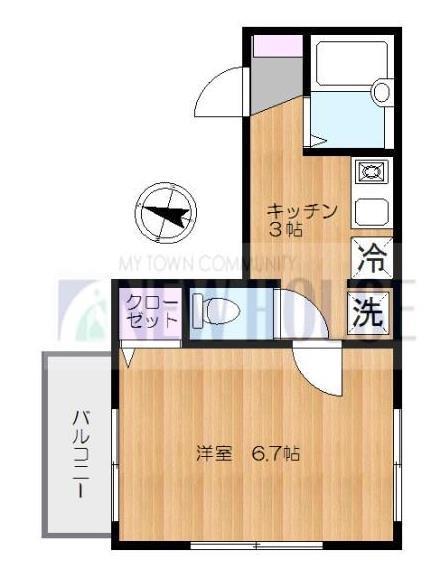 ハイムかしの木(1K/4階)の間取り写真