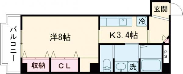 クオリア上街 鷹城館(1K/3階)の間取り写真
