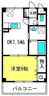 ヒルズ三橋(1DK/1階)の間取り写真