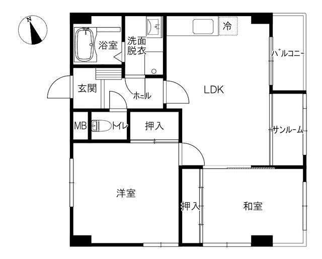 ベルトピア金沢 I(2LDK/2階)の間取り写真