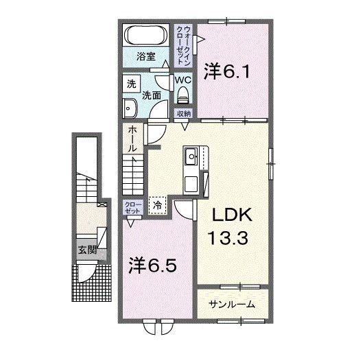 イルデュノール(2LDK/2階)の間取り写真