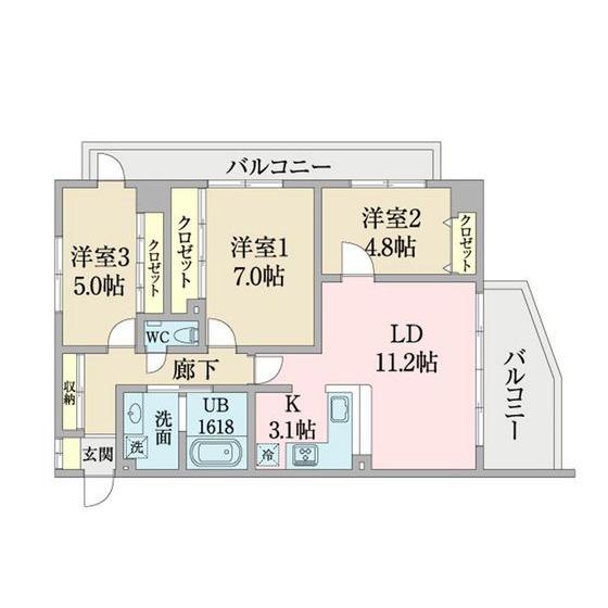 グラン高宮(3LDK/2階)の間取り写真