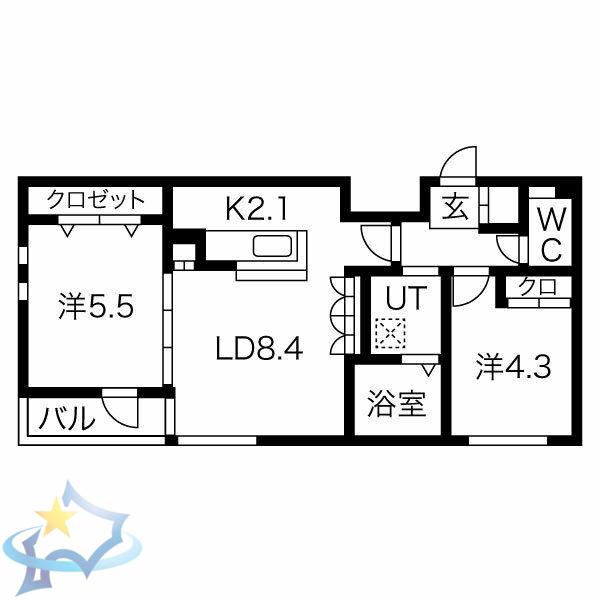 ルヌアージュ山鼻南(2LDK/3階)の間取り写真