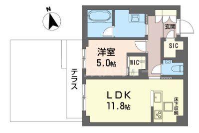 クレスティーク(1LDK/1階)の間取り写真